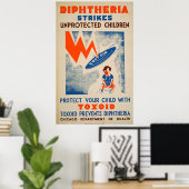 Diptheria slaat onbeschermde kinderen  aan poster (Thuiskantoor)
