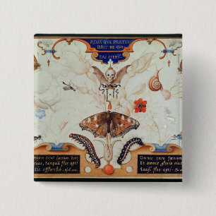 Diptych met bloemen en insecten, 1591 vierkante button 5,1 cm
