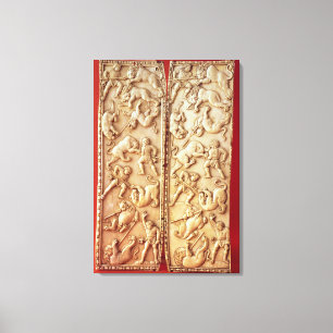 Diptych met een leeuwenjachtscène canvas afdruk