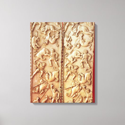Diptych met een leeuwenjachtscène canvas afdruk (Voorkant)