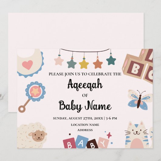 Direct bewerkbare Aqeeqah Aqiqah Invitation Kaart (Voorkant / Achterkant)