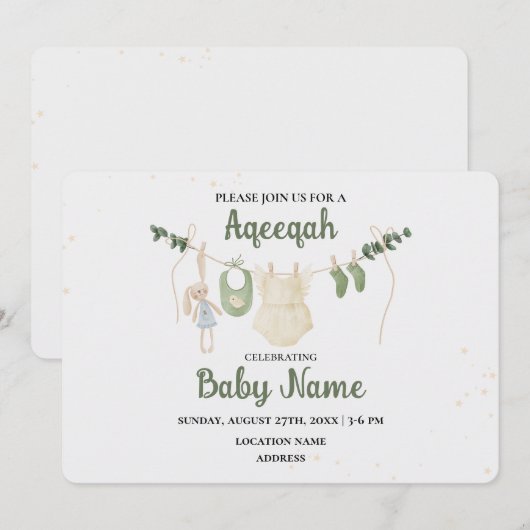 Direct bewerkbare Aqeeqah Aqiqah Invitation Kaart (Voorkant / Achterkant)