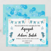Direct bewerkbare Aqeeqah Boy Blue Invitation Kaar Kaart (Voorkant / Achterkant)