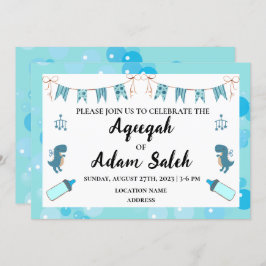 Direct bewerkbare Aqeeqah Boy Blue Invitation Kaar Kaart