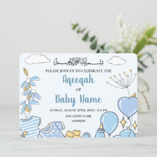Direct bewerkbare baby jongen Aqeeqah uitnodigings Kaart