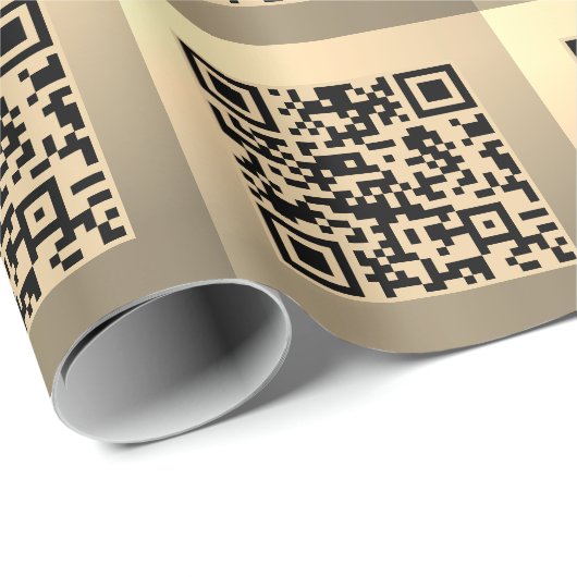 Direct bewerkbare QR-code Sjabloon | Faux Gold Cadeaupapier (Rol Hoek)