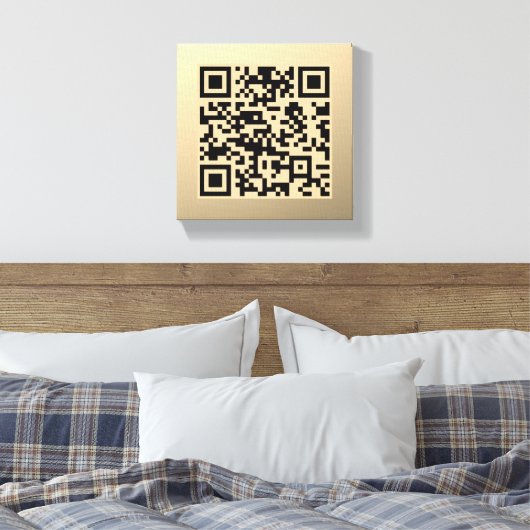 Direct bewerkbare QR-code Sjabloon | Faux Gold Canvas Afdruk (Insitu (Slaapkamer))