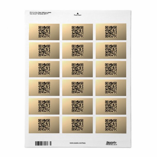 Direct bewerkbare QR-code Sjabloon | Faux Gold Etiket (Full Sheet)