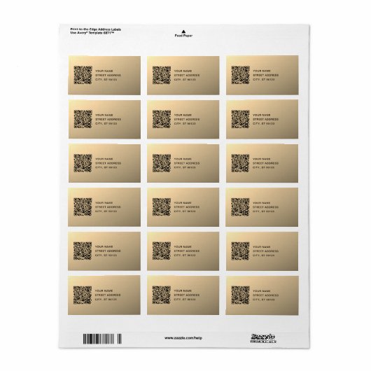 Direct bewerkbare QR-code Sjabloon | Faux Gold Etiket (Full Sheet)