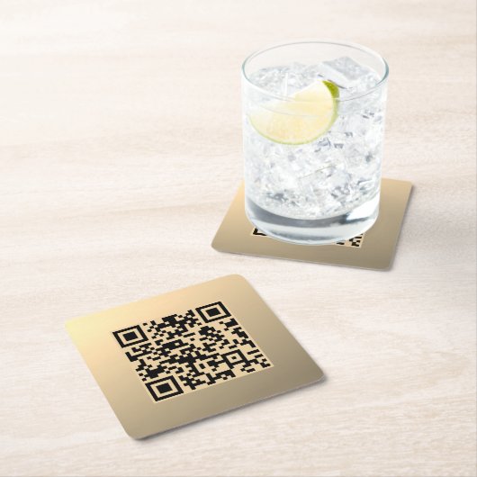 Direct bewerkbare QR-code Sjabloon | Faux Gold Kartonnen Onderzetters (Insitu)
