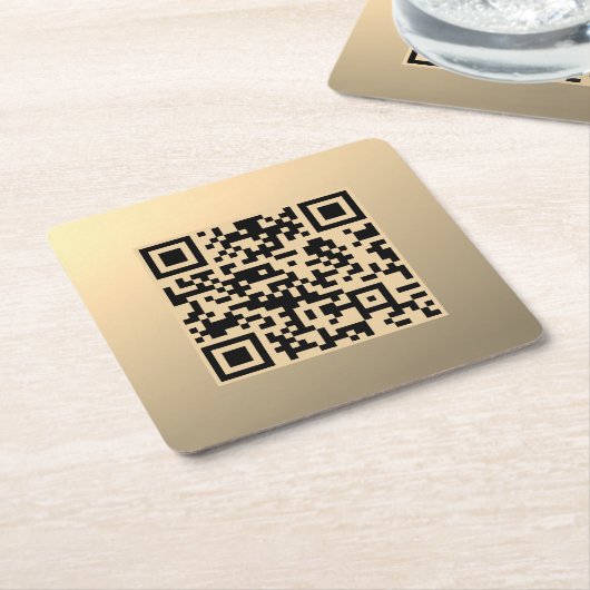 Direct bewerkbare QR-code Sjabloon | Faux Gold Kartonnen Onderzetters (Schuin)