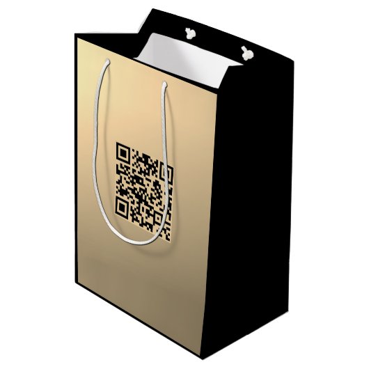Direct bewerkbare QR-code Sjabloon | Faux Gold Medium Cadeauzakje (Achterkant Gekanteld)