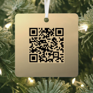 Direct bewerkbare QR-code Sjabloon   Faux Gold Metalen Ornament