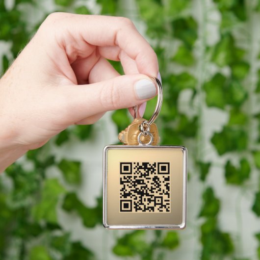 Direct bewerkbare QR-code Sjabloon | Faux Gold Sleutelhanger (Hand)