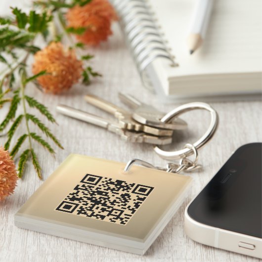 Direct bewerkbare QR-code Sjabloon | Faux Gold Sleutelhanger (Voorkant Rechts)