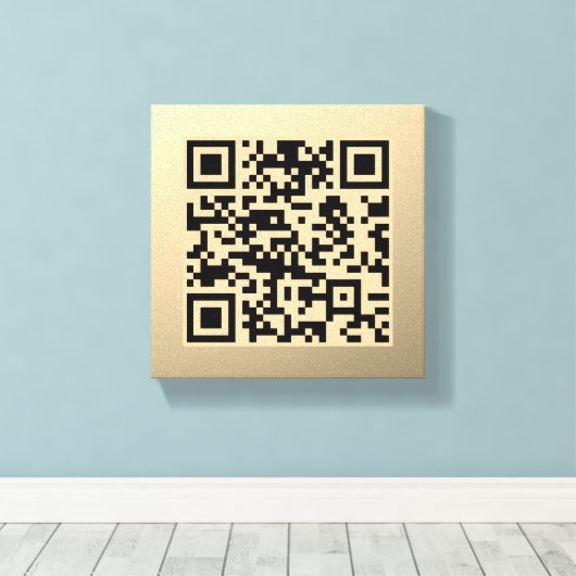 Direct Bewerkbare QR-code Sjabloon | Nep Goud Canvas Afdruk (Insitu (Houten vloer))
