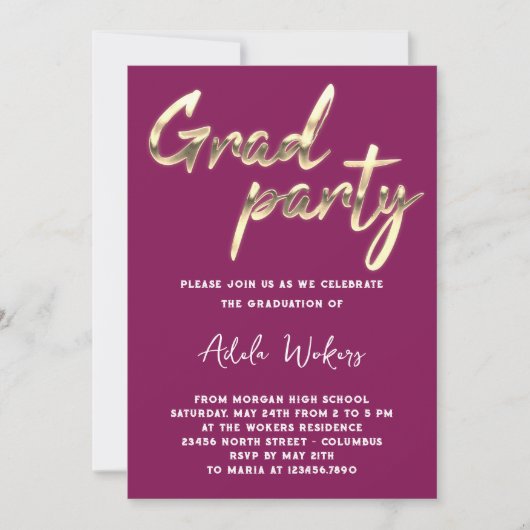 Direct Download Graduparty Afstudeerder Berry Gold Kaart (Voorkant)