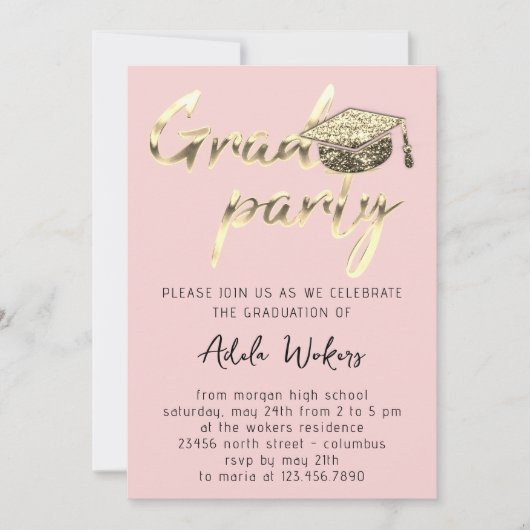 Direct Download Graduy Party Gold Cup Roze Kaart (Voorkant)