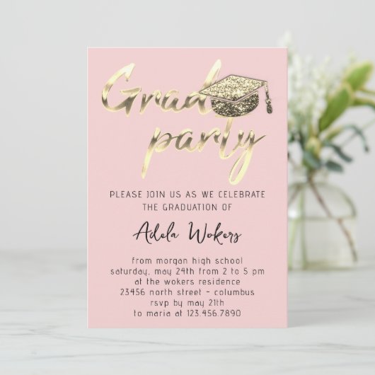 Direct Download Graduy Party Gold Cup Roze Kaart (Staand voorkant)