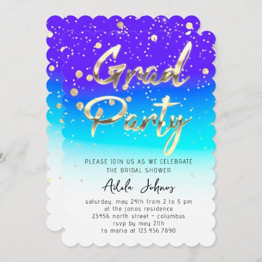 Direct downloaden Afstuderen Gold Blue Spark Kaart (Voorkant / Achterkant)