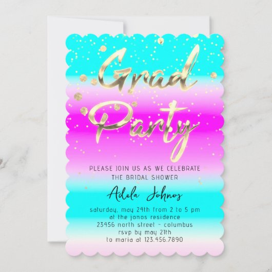 Direct downloaden Afstuderen Partij Gold Pink Blue Kaart (Voorkant)