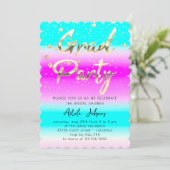 Direct downloaden Afstuderen Partij Gold Pink Blue Kaart (Staand voorkant)