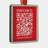 Direct je eigen QR-code Creëer | Bewerkbaar rood Metalen Ornament (Rechts)