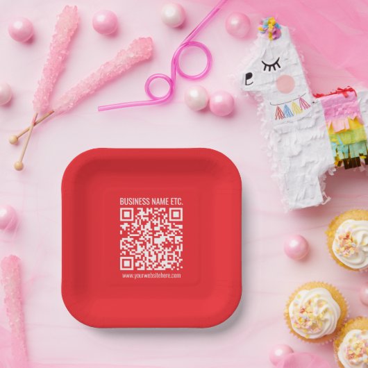 Direct je eigen QR-code Creëer | Bewerkbaar rood Papieren Bordje (Feest)