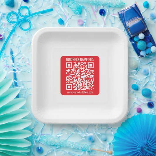 Direct je eigen QR-code Creëer | Bewerkbaar rood Papieren Bordje (Feest)