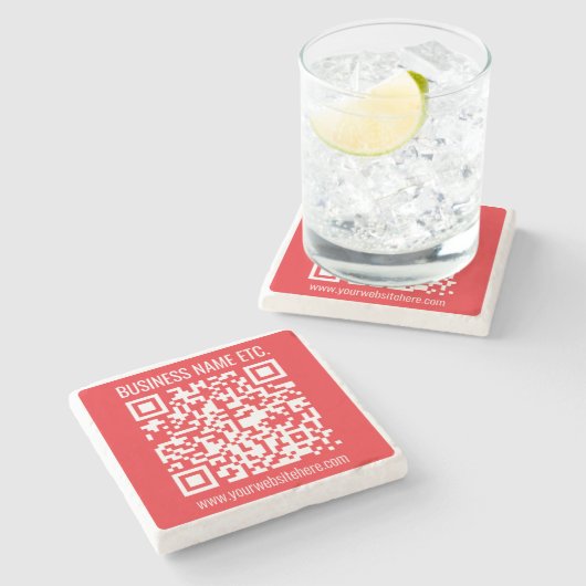 Direct je eigen QR-code Creëer | Bewerkbaar rood Stenen Onderzetter (Zijkant)