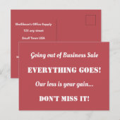 Direct Mail Going Out of Business Sale Adverteren Briefkaart (Voorkant / Achterkant)