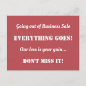 Direct Mail Going Out of Business Sale Adverteren Briefkaart (Voorkant)