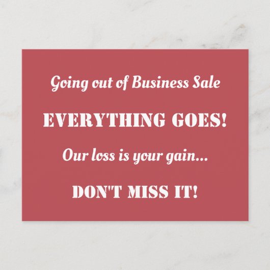 Direct Mail Going Out of Business Sale Adverteren Briefkaart (Voorkant)