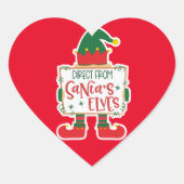 Direct van de elfen van de Kerstman  Hart Sticker (Voorkant)