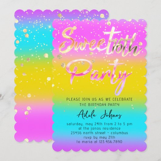 Directe download Birthday Party Gold Pinky Kaart (Voorkant / Achterkant)