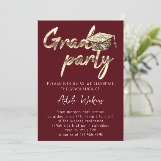 Directe downloadpartij Gold Burgundy Kaart (Staand voorkant)