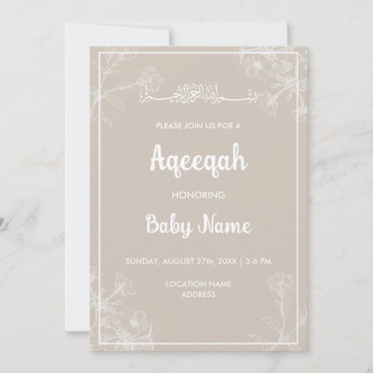 Directe Moderne Bloem Aqiqah Aqiqah Uitnodiging (Voorkant)