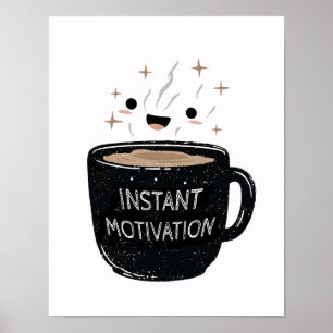 Directe Motivatie – Mooie Kawaii Koffiekop Poster