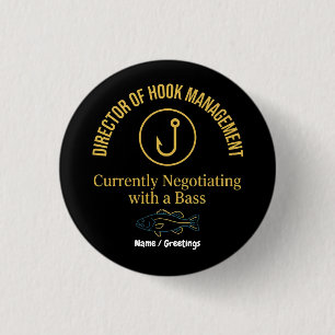 Directeur Haakbeheer Grappige Baarsvissen Humor Ronde Button 3,2 Cm