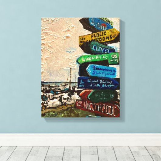 Directiemarker op Kelley's eiland, schilderij Canvas Afdruk (Insitu (Houten vloer))