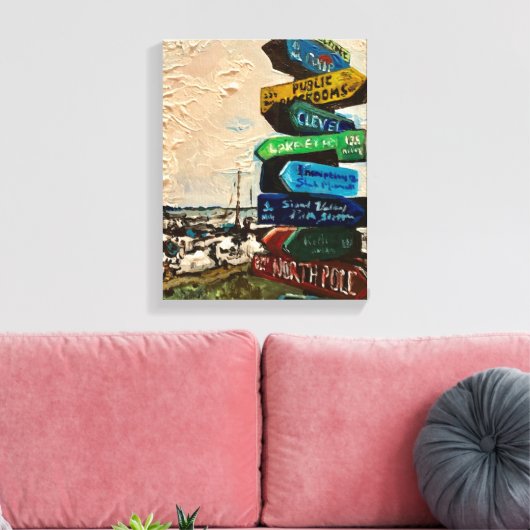 Directiemarker op Kelley's eiland, schilderij Canvas Afdruk (Insitu (Woonkamer))