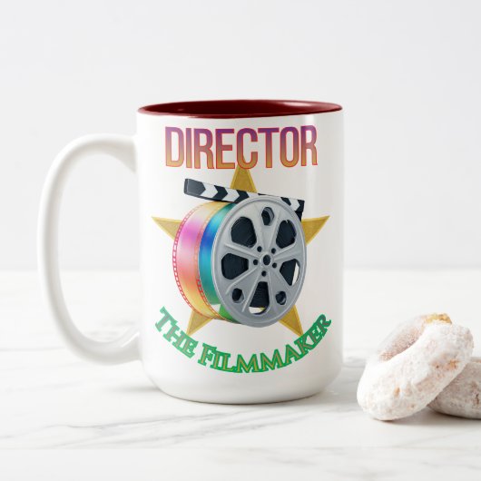 Director - The Filmmaker Two-Tone Mug Tweekleurige Koffiemok (Met donut)