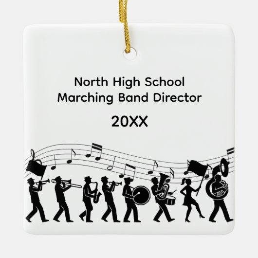 Dirigent van de highschool-marsband keramisch ornament (Voorkant)