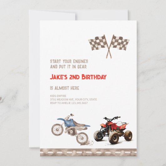 Dirt ATV Fiets Dual Thema Verjaardagsuitnodiging Kaart (Voorkant)