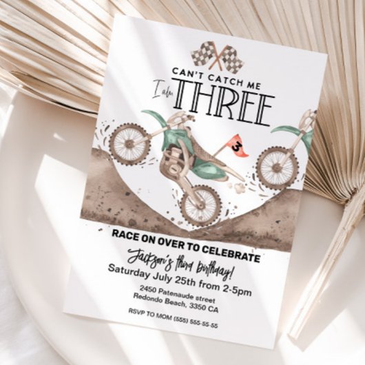 Dirt Bike 3rd birthday Invitation Can't catch me Kaart