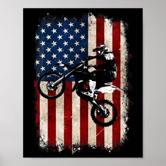 Dirt Bike American Flag Motocross Biker 4th Of Jul Poster (Voorkant)