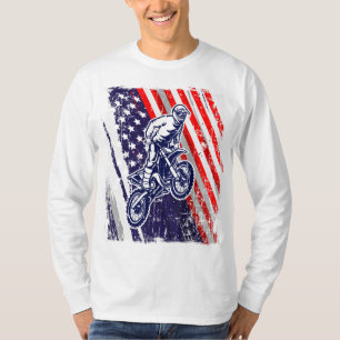 Dirt Bike American Flag Motocross Biker 4th of Jul T-shirt