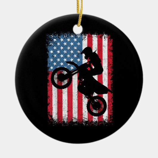Dirt Bike American Flag Motocross Biker Mannen Boy Keramisch Ornament (Voorkant)
