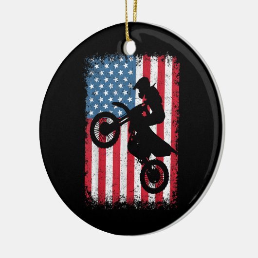 Dirt Bike American Flag Motocross Biker Mannen Boy Keramisch Ornament (Links)