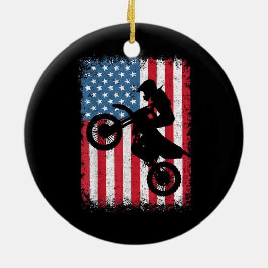 Dirt Bike American Flag Motocross Biker Mannen Boy Keramisch Ornament (Achterkant)